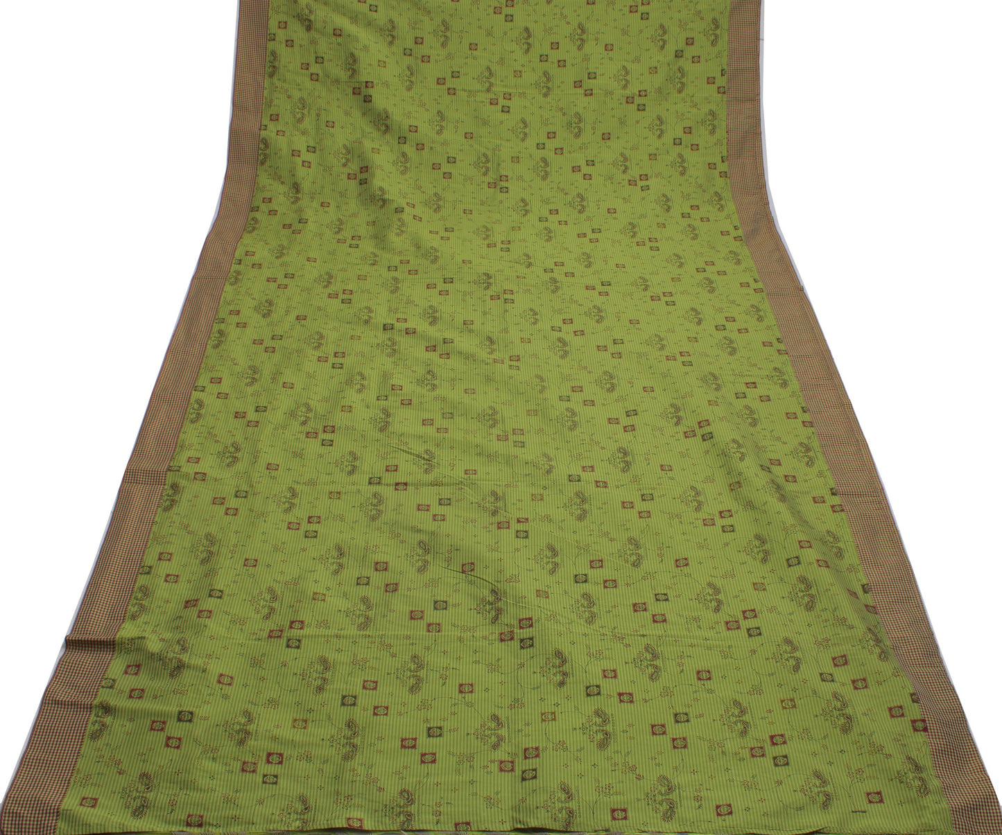 Sushila Vintage Green Indian Saree Blend Cotton Printed Peacock Sari Fabric