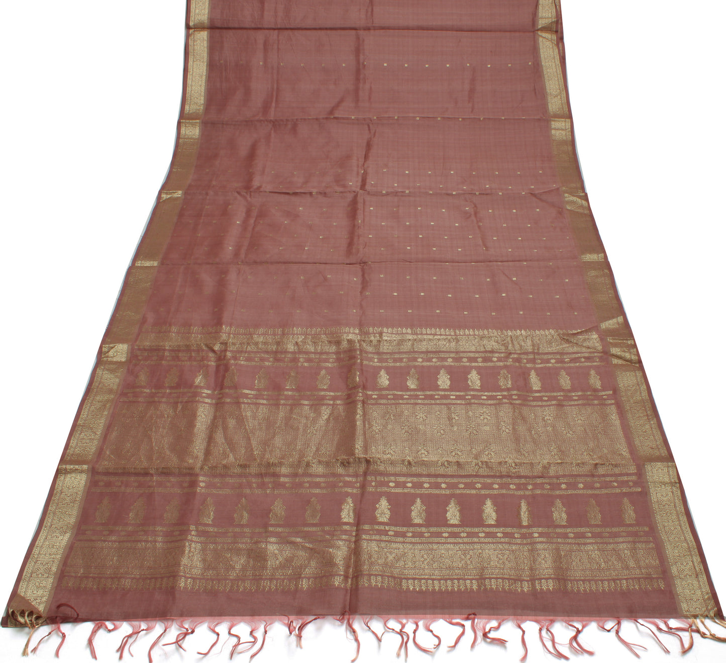 Sushila Vintage Indian Saree 100% Pure Silk All Over Woven Floral Sari Fabric