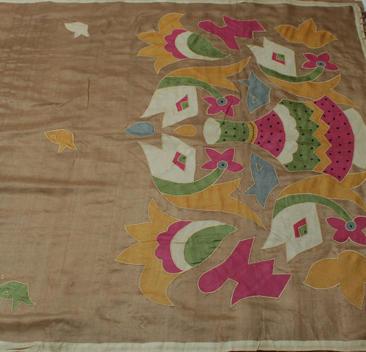 Sushila Vintage Brown Indian Sari 100% Pure Silk Floral Sari Decor 5 Yard Fabric