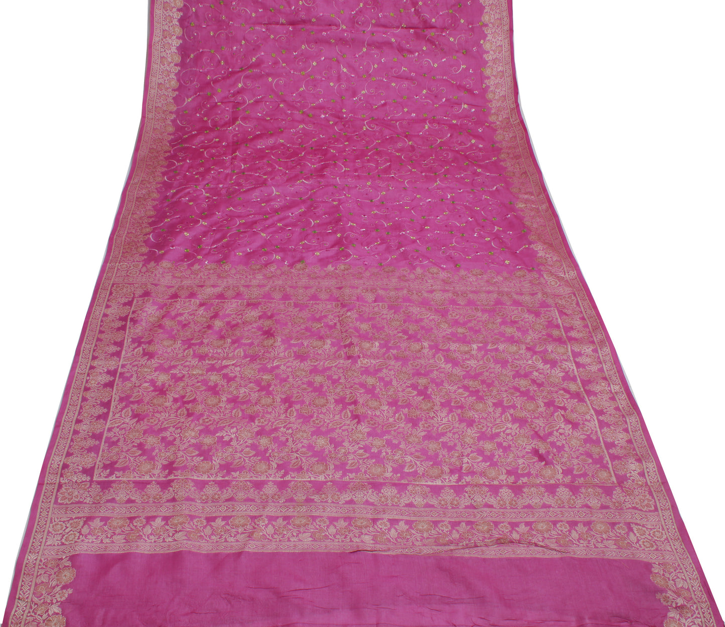 Sushila Vintage Magenta Indian Saree Pure Silk Woven & Embroidered Sari Fabric