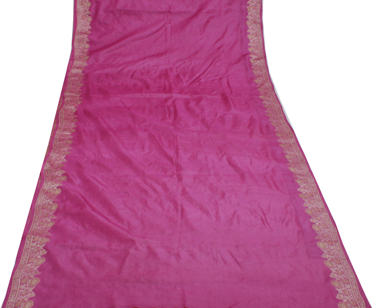 Sushila Vintage Magenta Indian Saree Pure Silk Woven & Embroidered Sari Fabric