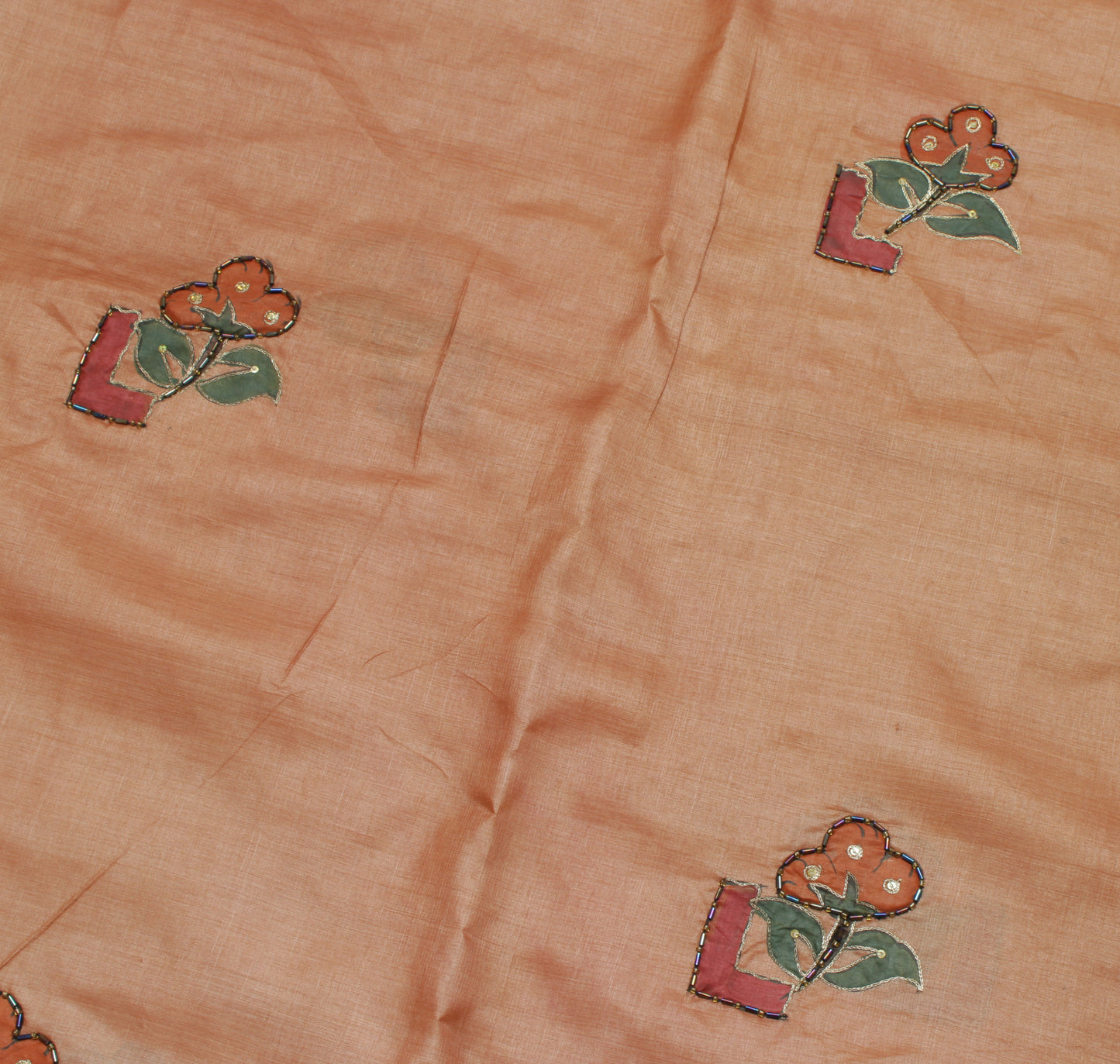 Sushila Vintage Brown Saree Pure Silk Printed & Embroidered Floral Sari Fabric