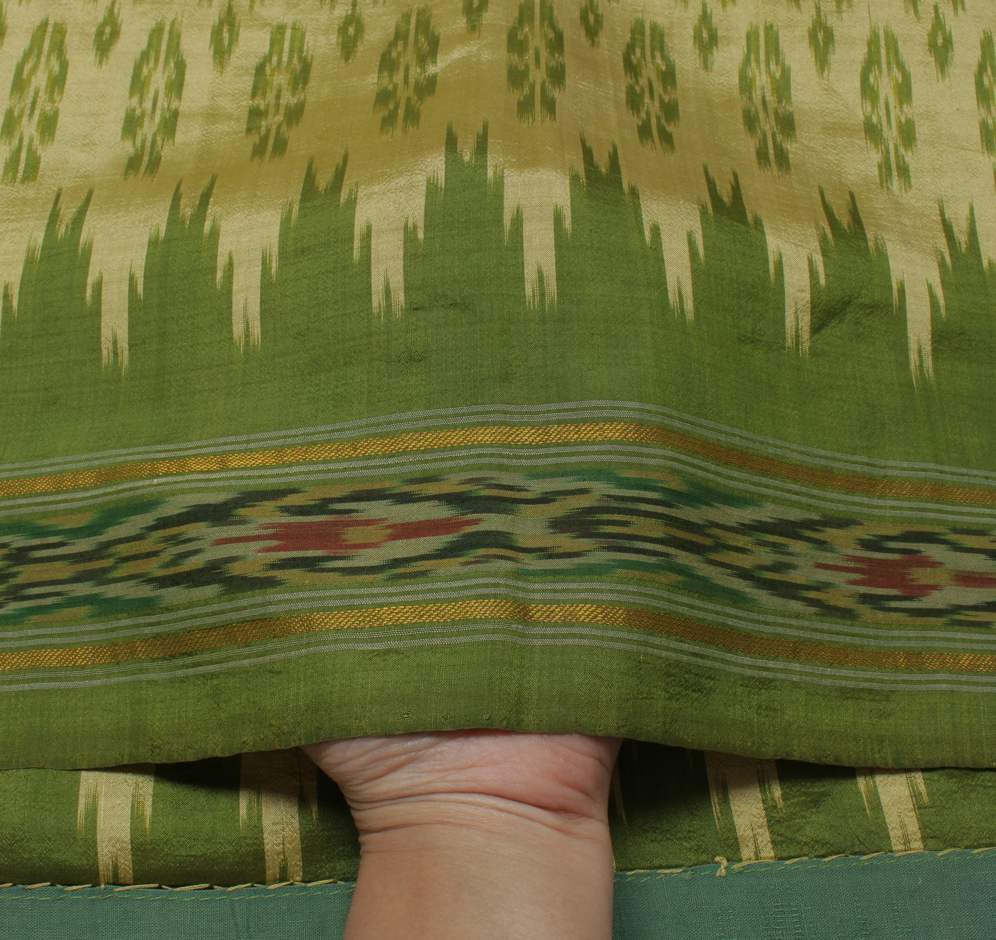 Sushila Vintage Cream Saree Pure Silk Hand Woven Ikat Patola Sari Craft Fabric