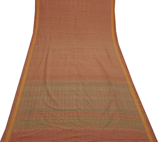 Sushila Vintage Brown Saree Pure Cotton Hand Woven Ikat Patola Sari Craft Fabric