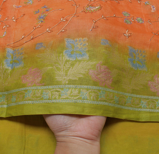 Sushila Vintage Peach Saree Pure Silk Woven & Embroidered Floral Sari Fabric