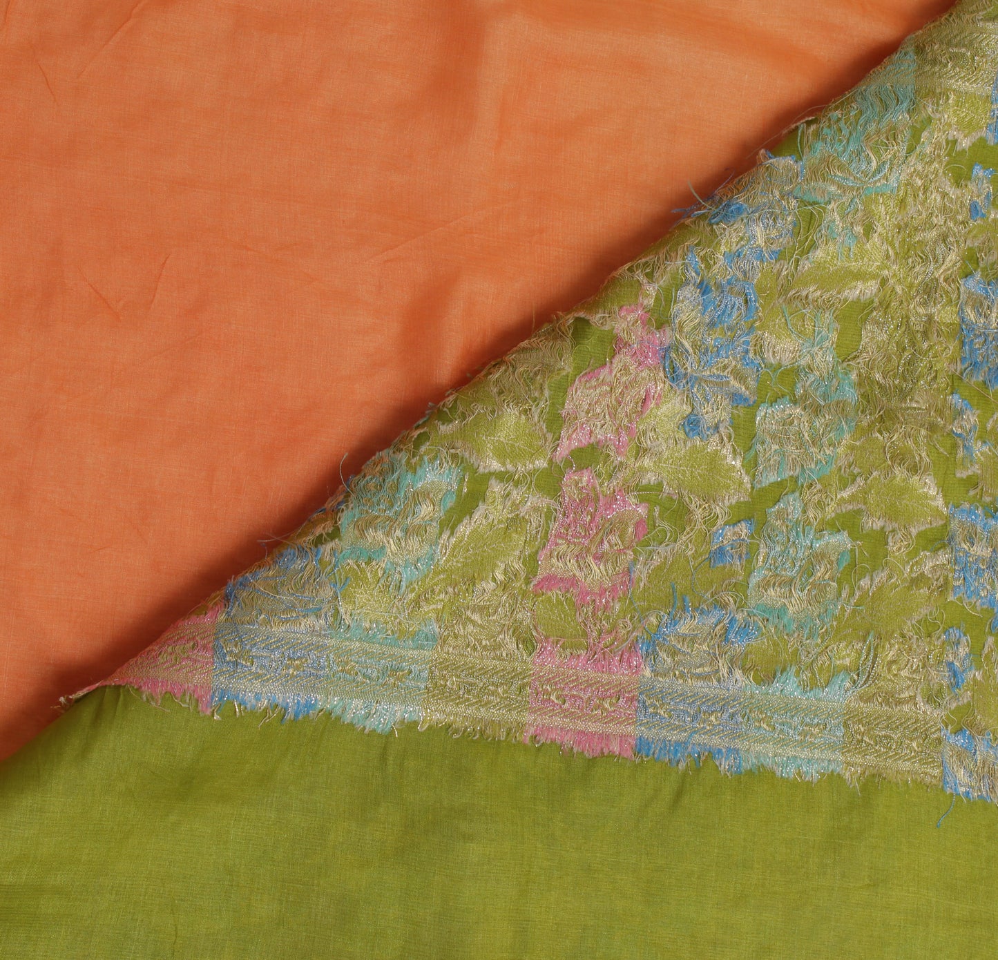 Sushila Vintage Peach Saree Pure Silk Woven & Embroidered Floral Sari Fabric