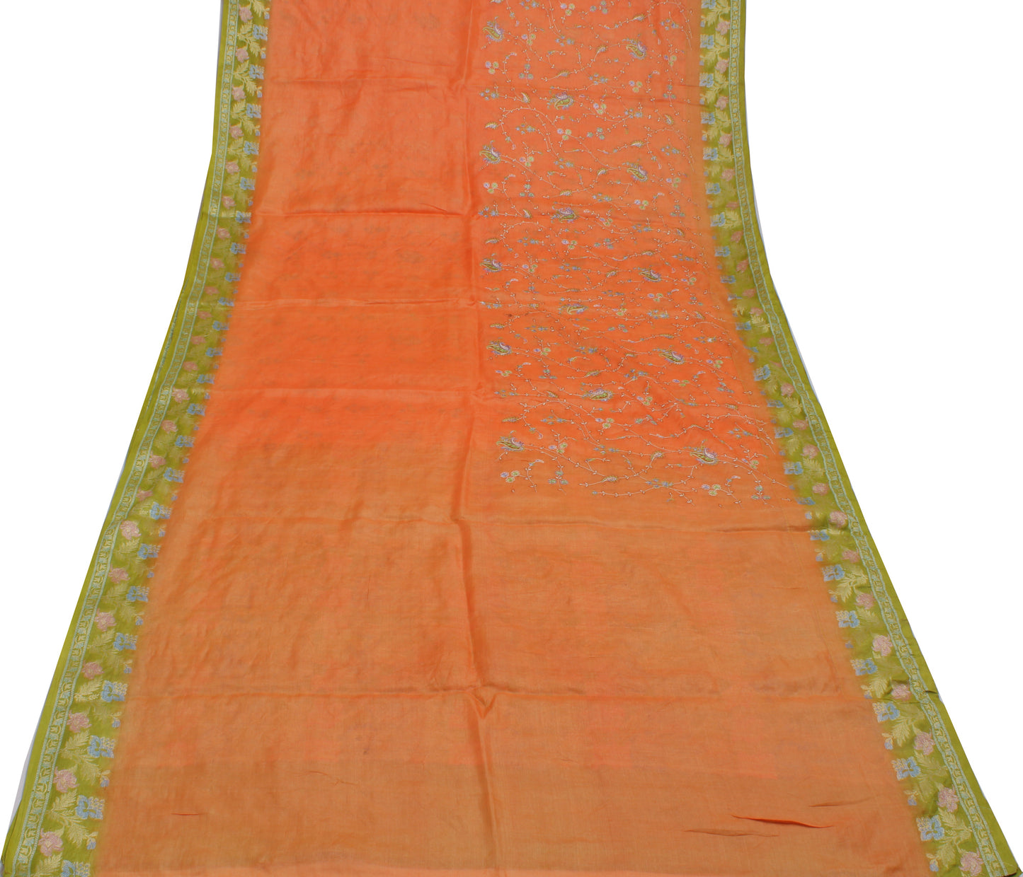 Sushila Vintage Peach Saree Pure Silk Woven & Embroidered Floral Sari Fabric