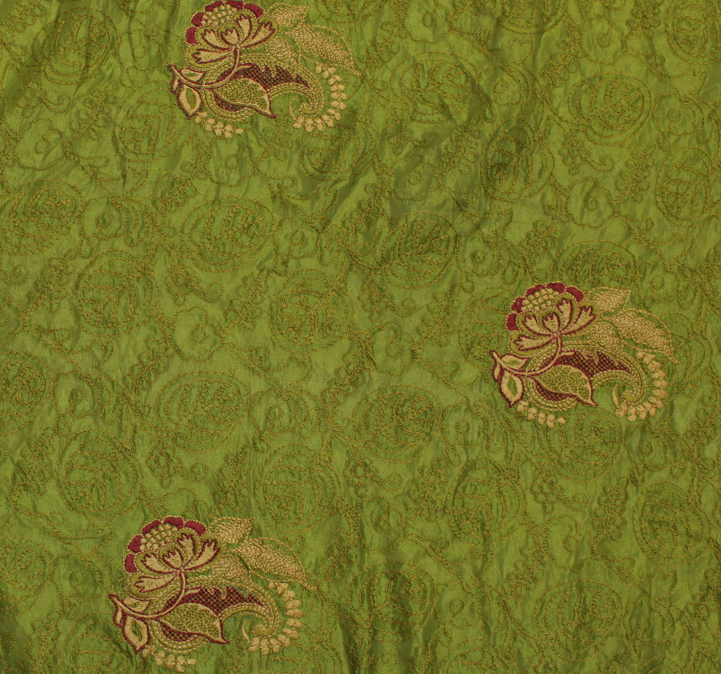 Sushila Vintage Green Saree 100% Pure Silk Embroidered Paisley Sari Craft Fabric