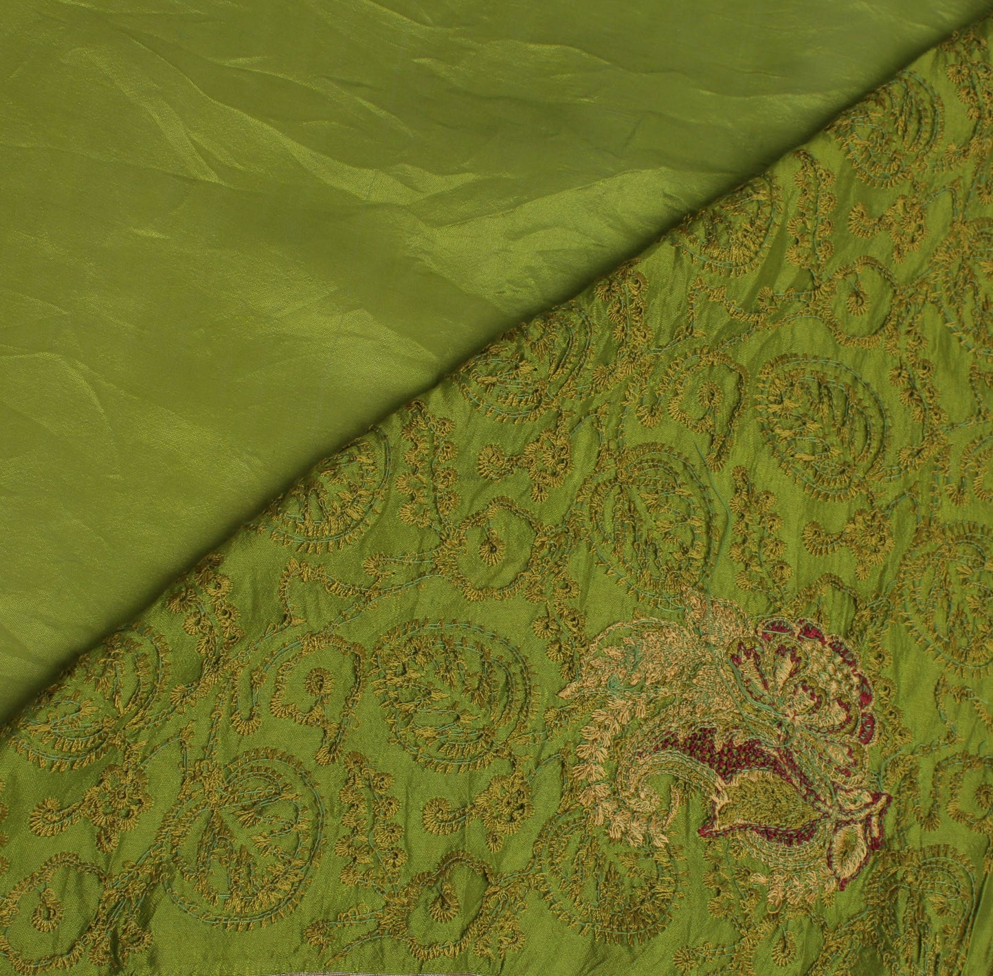 Sushila Vintage Green Saree 100% Pure Silk Embroidered Paisley Sari Craft Fabric