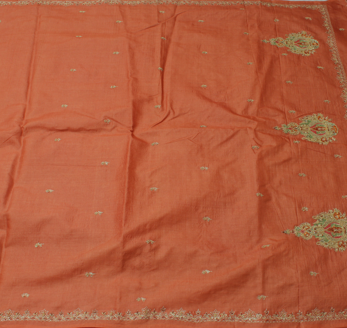 Sushila Vintage Peach Saree Pure Silk Hand Beaded Zardozi Floral Sari Fabric