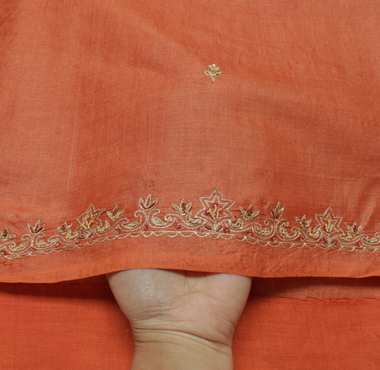 Sushila Vintage Peach Saree Pure Silk Hand Beaded Zardozi Floral Sari Fabric