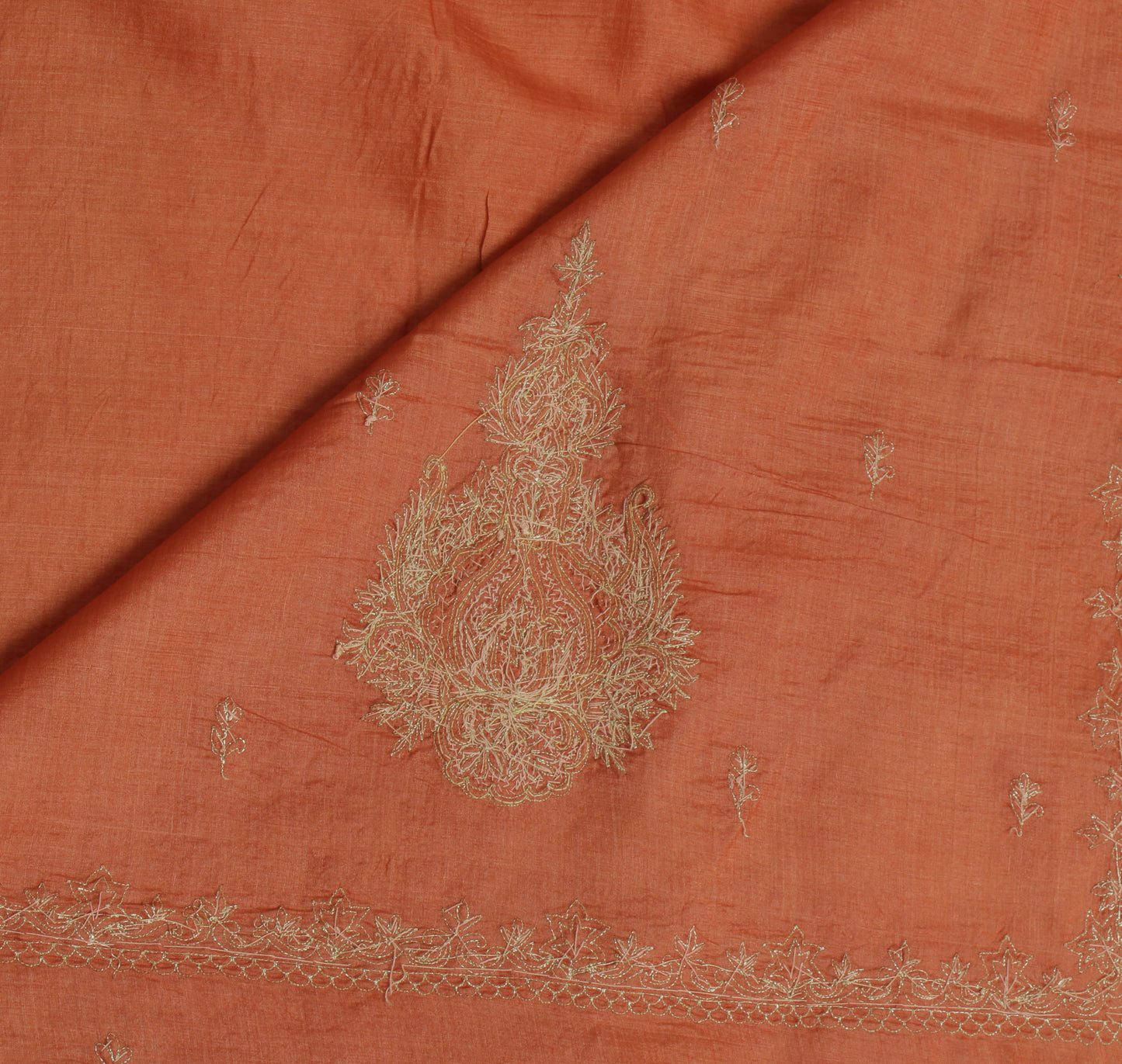 Sushila Vintage Peach Saree Pure Silk Hand Beaded Zardozi Floral Sari Fabric