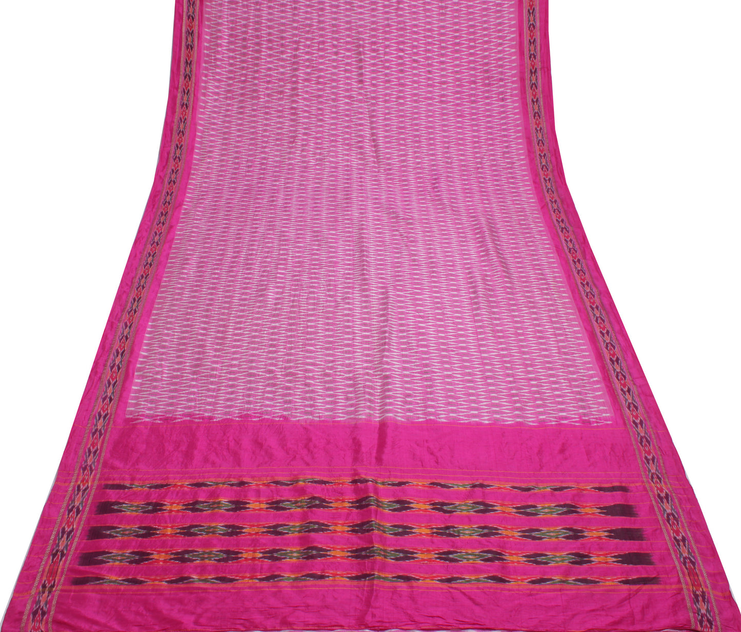 Sushila Vintage Pink Saree Pure Silk Hand Woven Ikat Patola Sari Craft Fabric