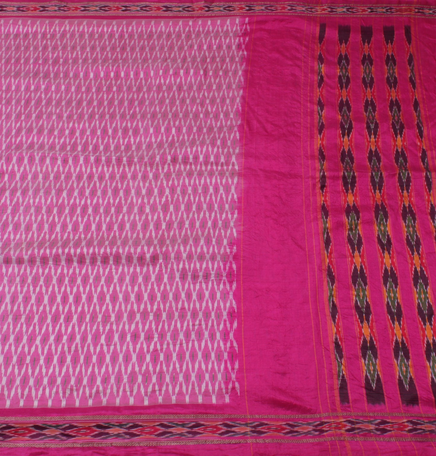 Sushila Vintage Pink Saree Pure Silk Hand Woven Ikat Patola Sari Craft Fabric