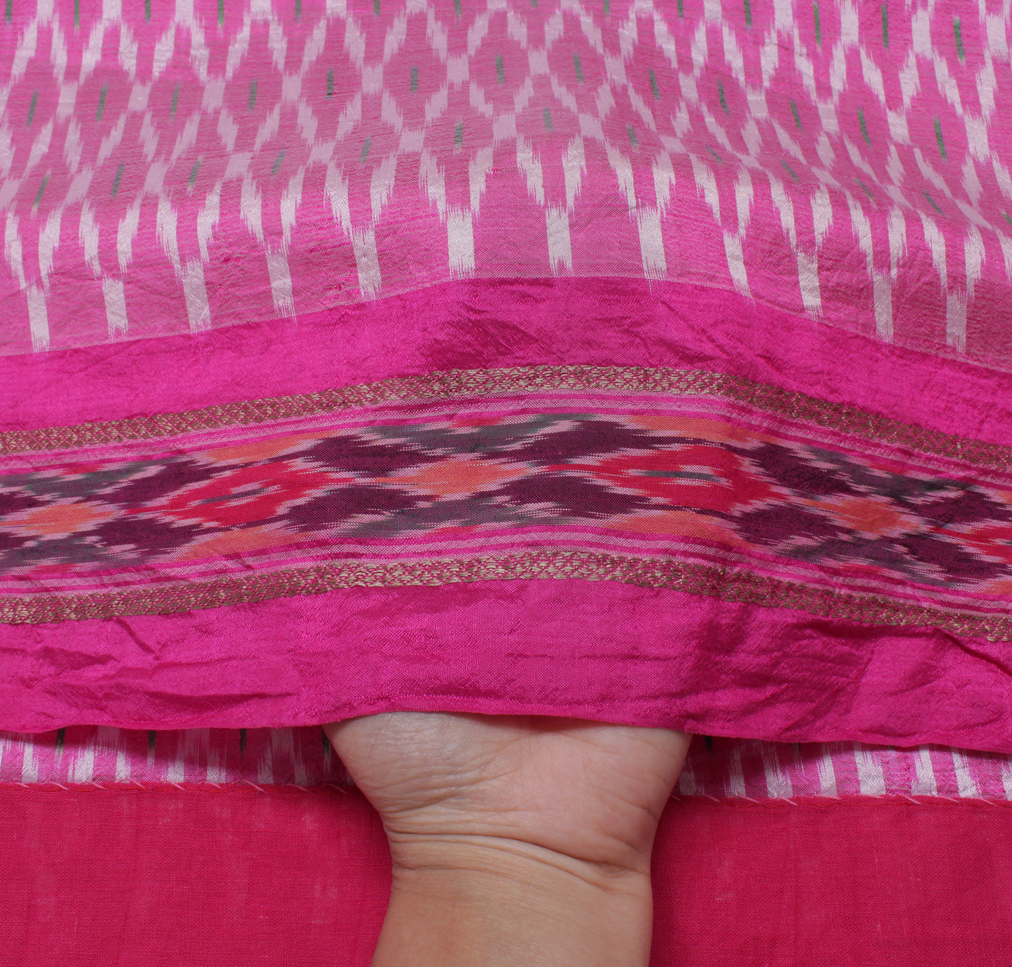 Sushila Vintage Pink Saree Pure Silk Hand Woven Ikat Patola Sari Craft Fabric