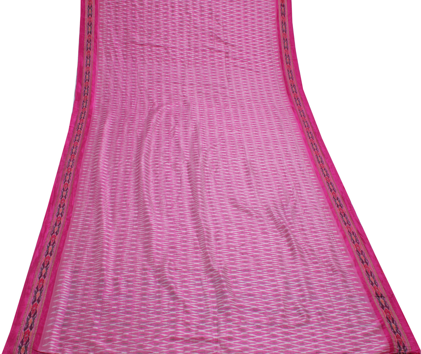 Sushila Vintage Pink Saree Pure Silk Hand Woven Ikat Patola Sari Craft Fabric