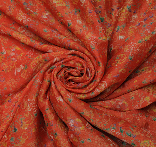 Sushila Vintage Orange Saree Pure Georgette Silk Printed Floral Sari 5 YD Fabric