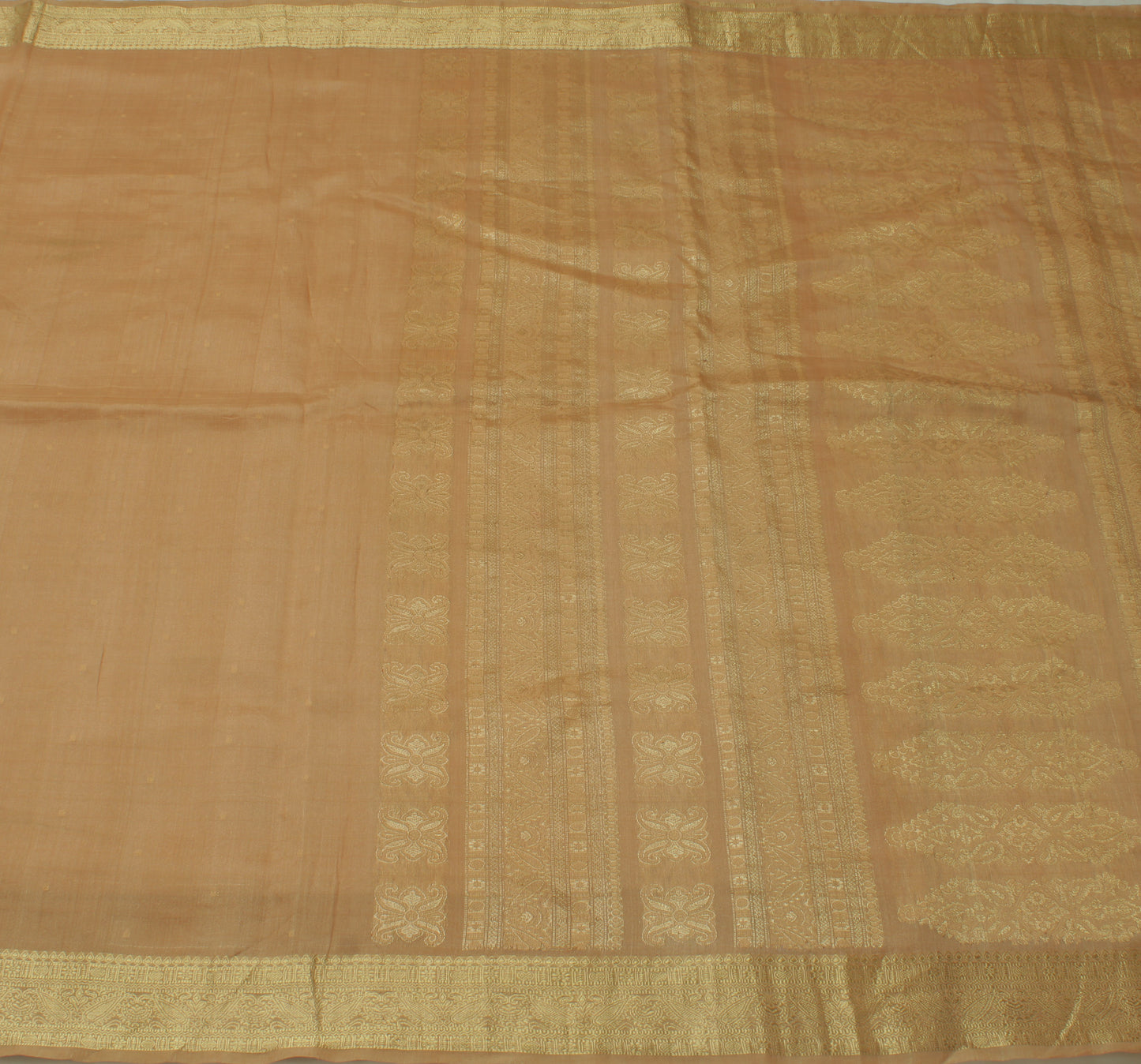 Sushila Vintage Brown Indian Saree Pure Silk Woven Paisley Sari 5 Yard Fabric