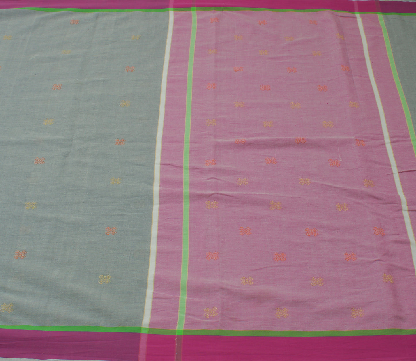 Sushila Vintage Gray Indian Saree Pure Cotton Woven 5 Yard Sari Craft Fabric