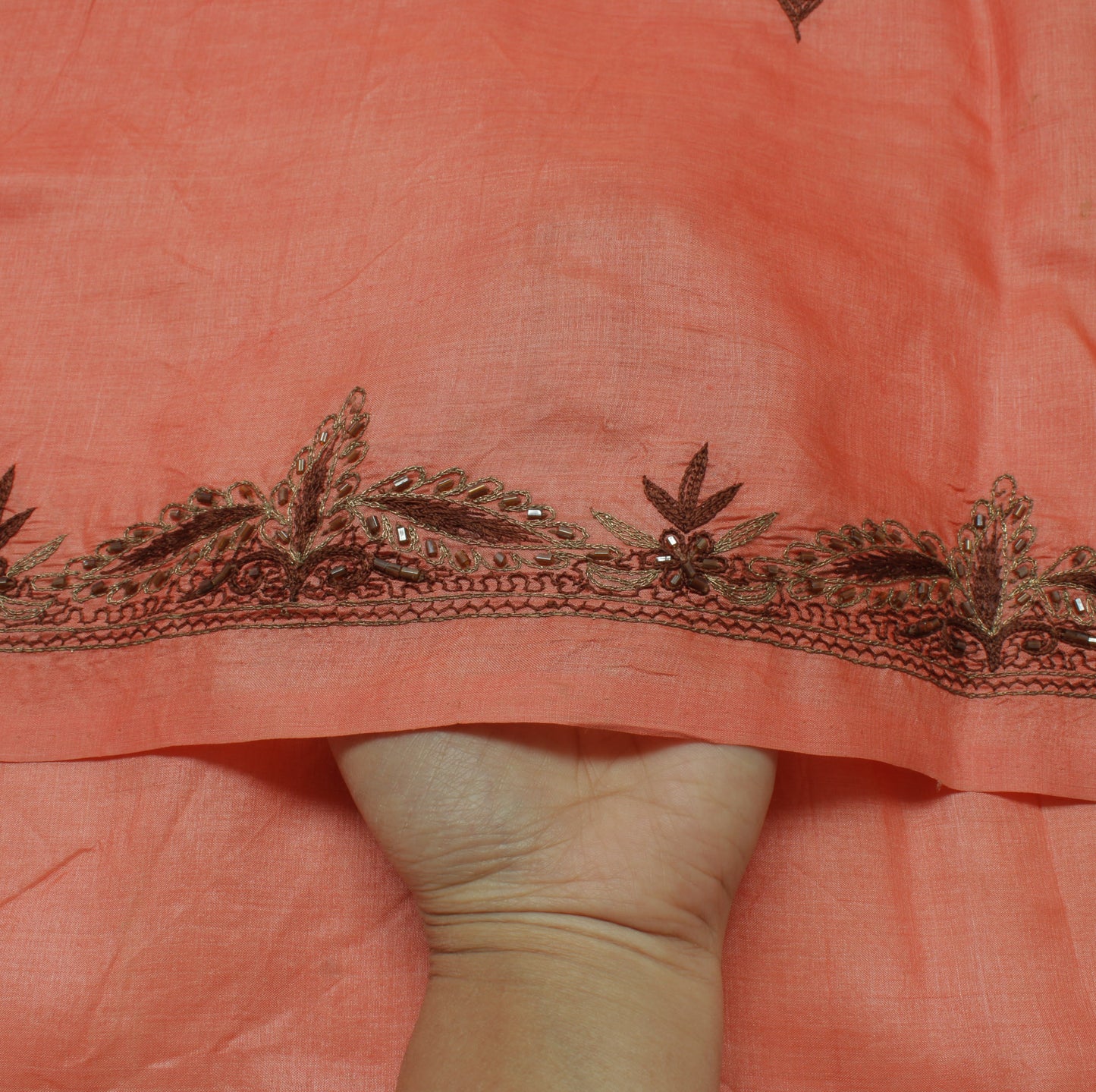 Sushila Vintage Peach Indian Saree 100% Pure Silk Embroidered Floral Sari Fabric