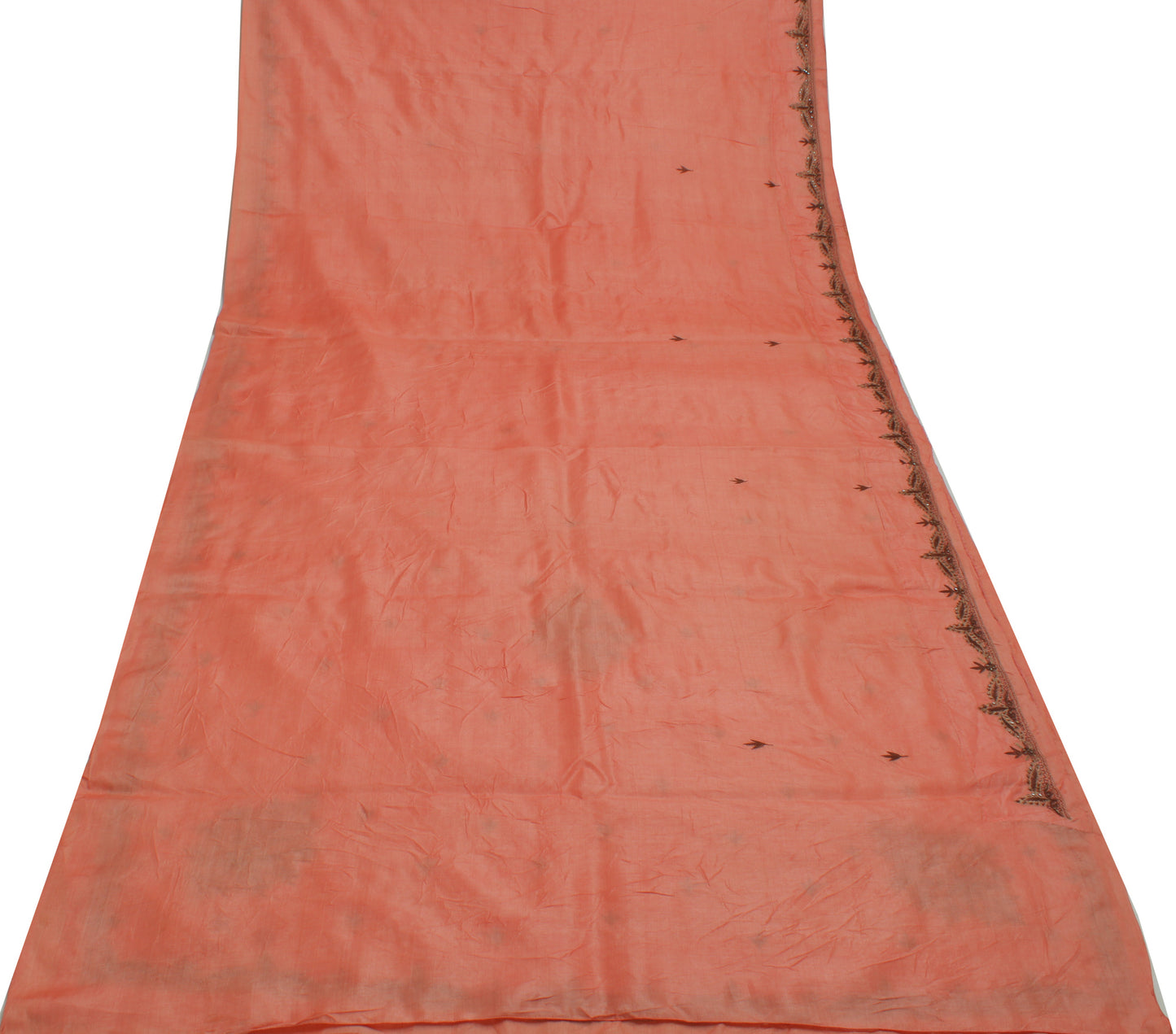 Sushila Vintage Peach Indian Saree 100% Pure Silk Embroidered Floral Sari Fabric