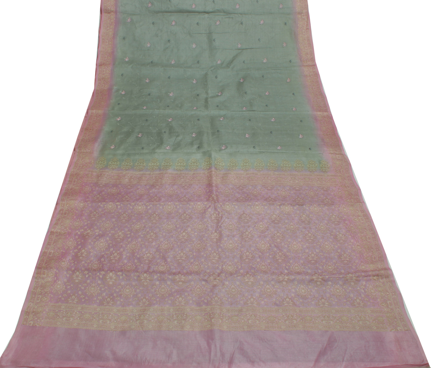 Sushila Vintage Gray Saree 100% Pure Silk Woven & Embroidered Floral Sari Fabric