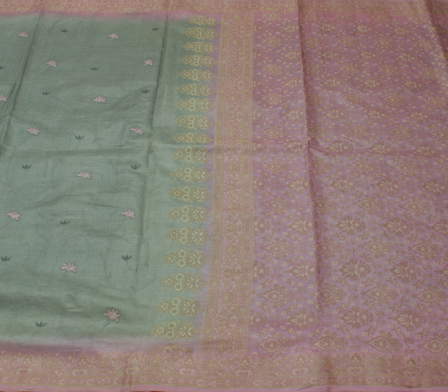 Sushila Vintage Gray Saree 100% Pure Silk Woven & Embroidered Floral Sari Fabric