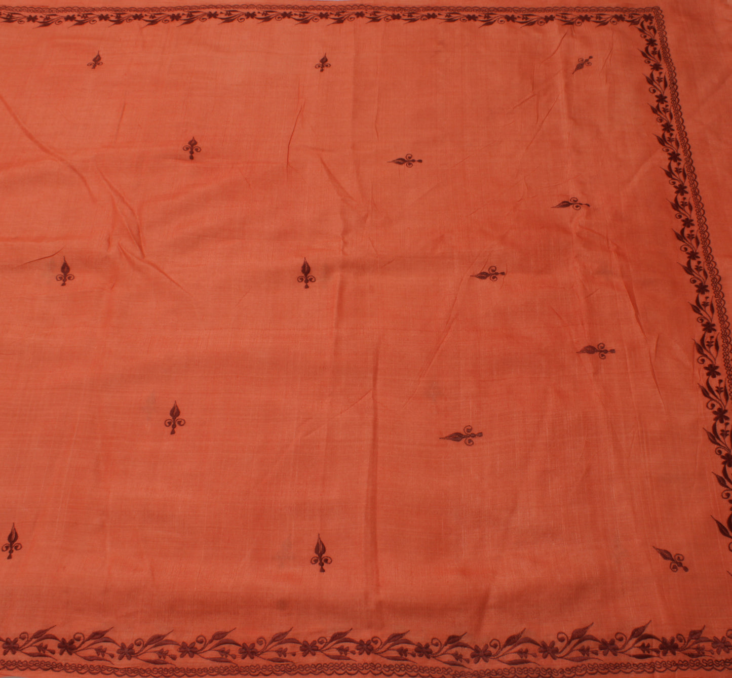 Sushila Vintage Peach Saree 100% Pure Silk Embroidered Floral Sari Craft Fabric