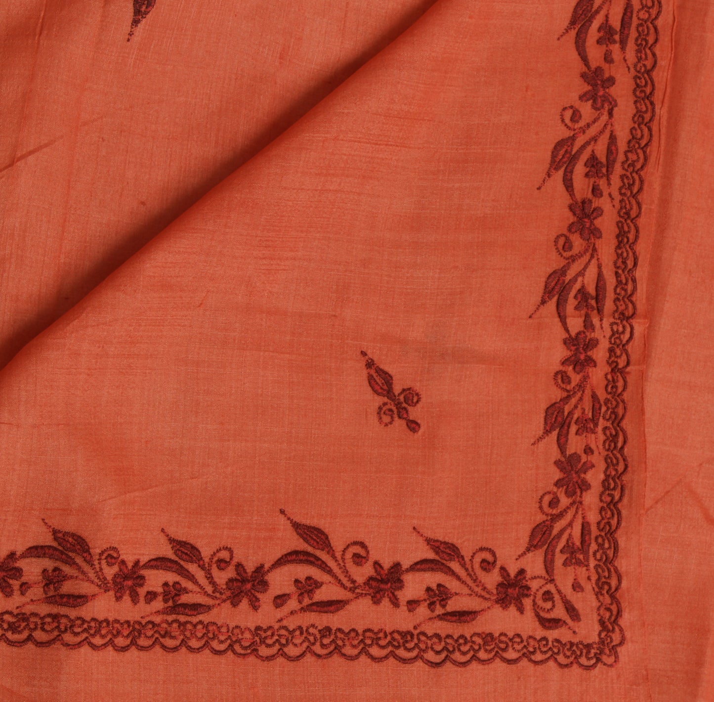 Sushila Vintage Peach Saree 100% Pure Silk Embroidered Floral Sari Craft Fabric