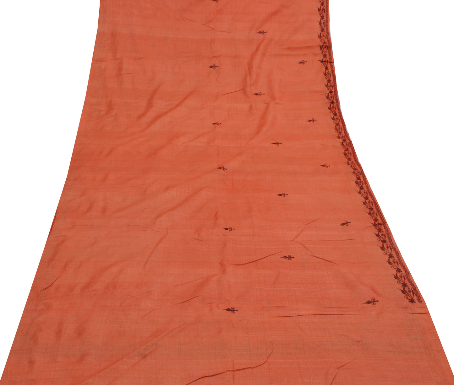 Sushila Vintage Peach Saree 100% Pure Silk Embroidered Floral Sari Craft Fabric