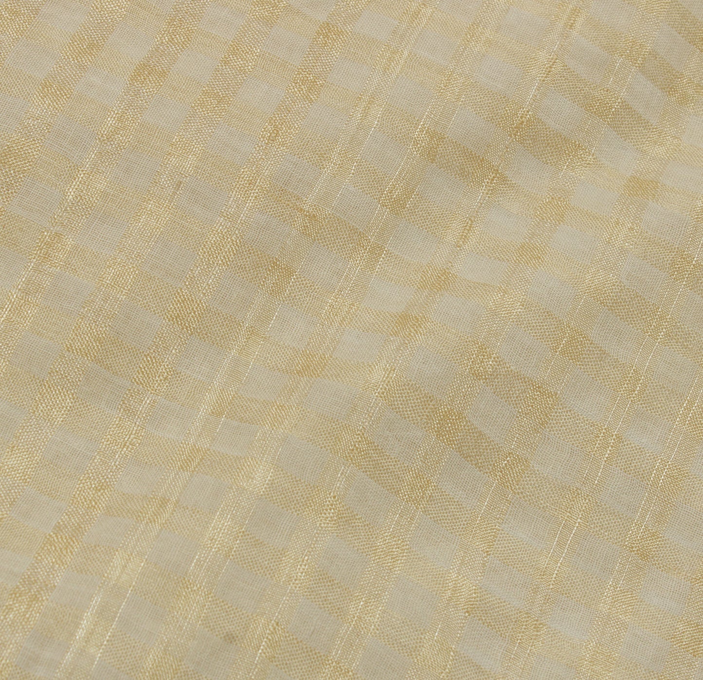 Sushila Vintage Cream Saree Pure Cotton Woven & Printed Check Sari Craft Fabric