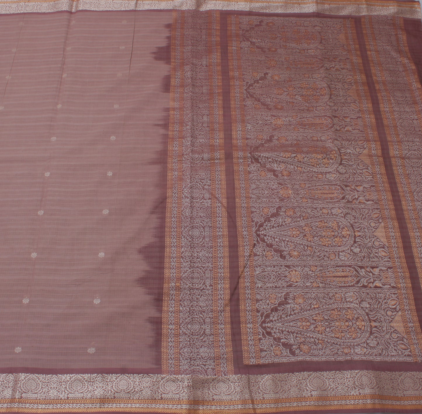 Sushila Vintage Brown Indian Saree Pure Cotton Woven Floral Sari Craft Fabric