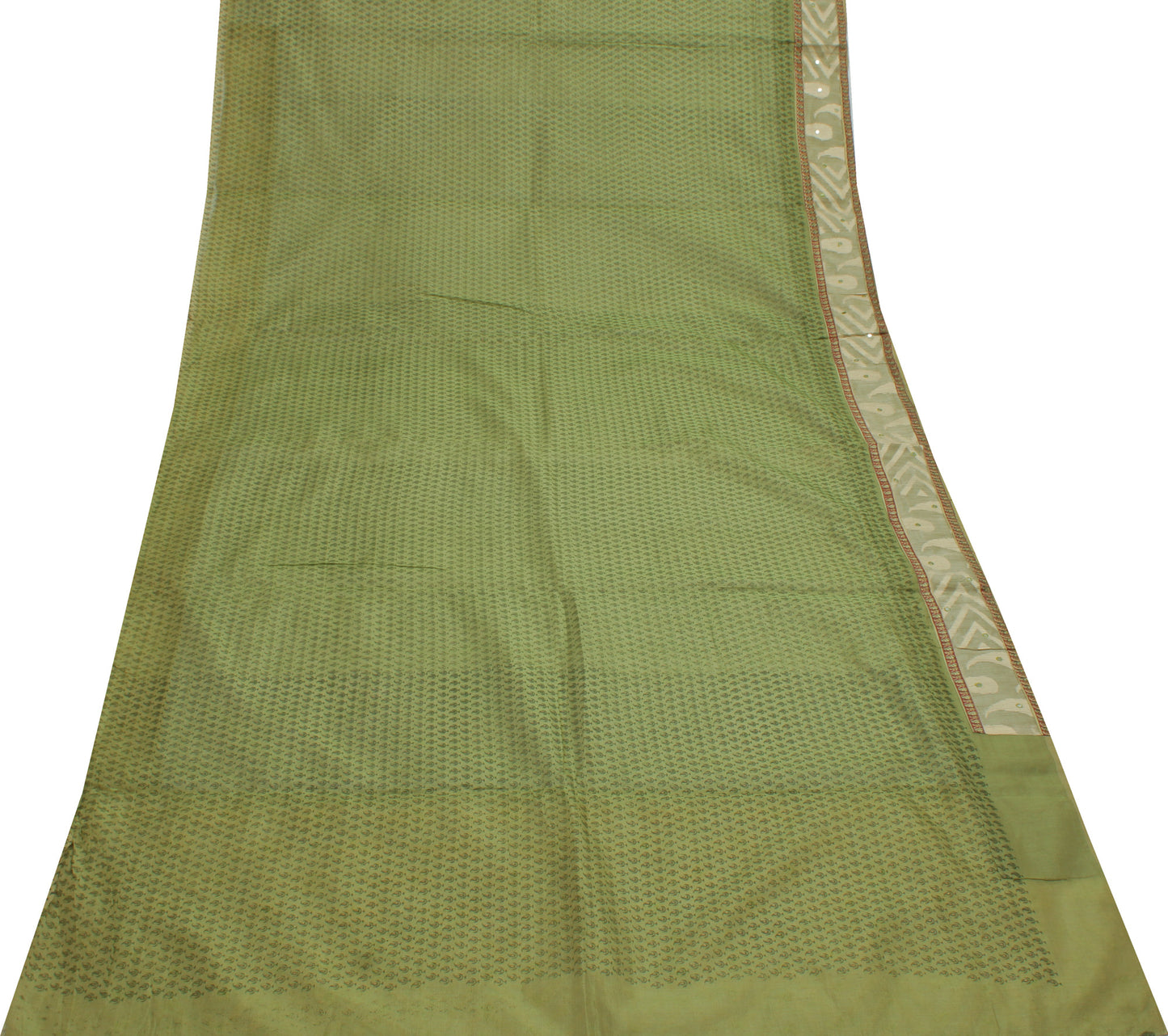 Sushila Vintage Green Saree Pure Cotton Silk Printed Paisley Sari Craft Fabric