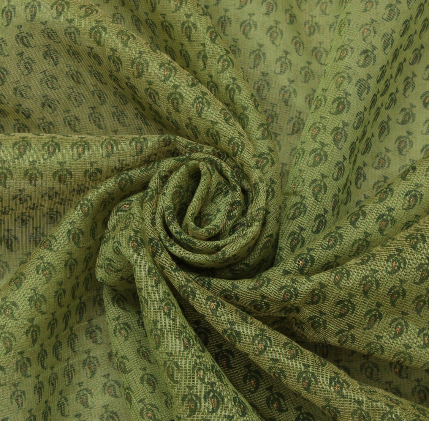 Sushila Vintage Green Saree Pure Cotton Silk Printed Paisley Sari Craft Fabric