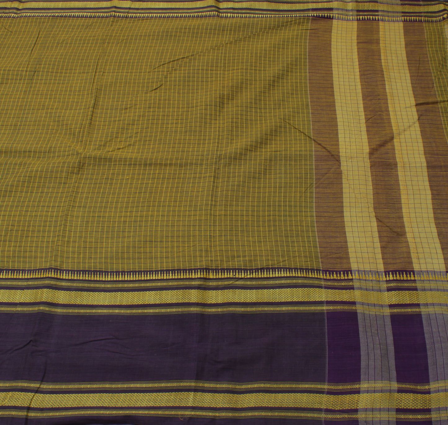 Sushila Vintage Green Indian Saree Pure Cotton Woven Check Sari Craft Fabric