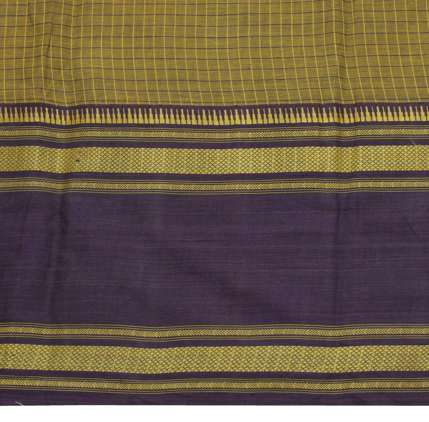 Sushila Vintage Green Indian Saree Pure Cotton Woven Check Sari Craft Fabric