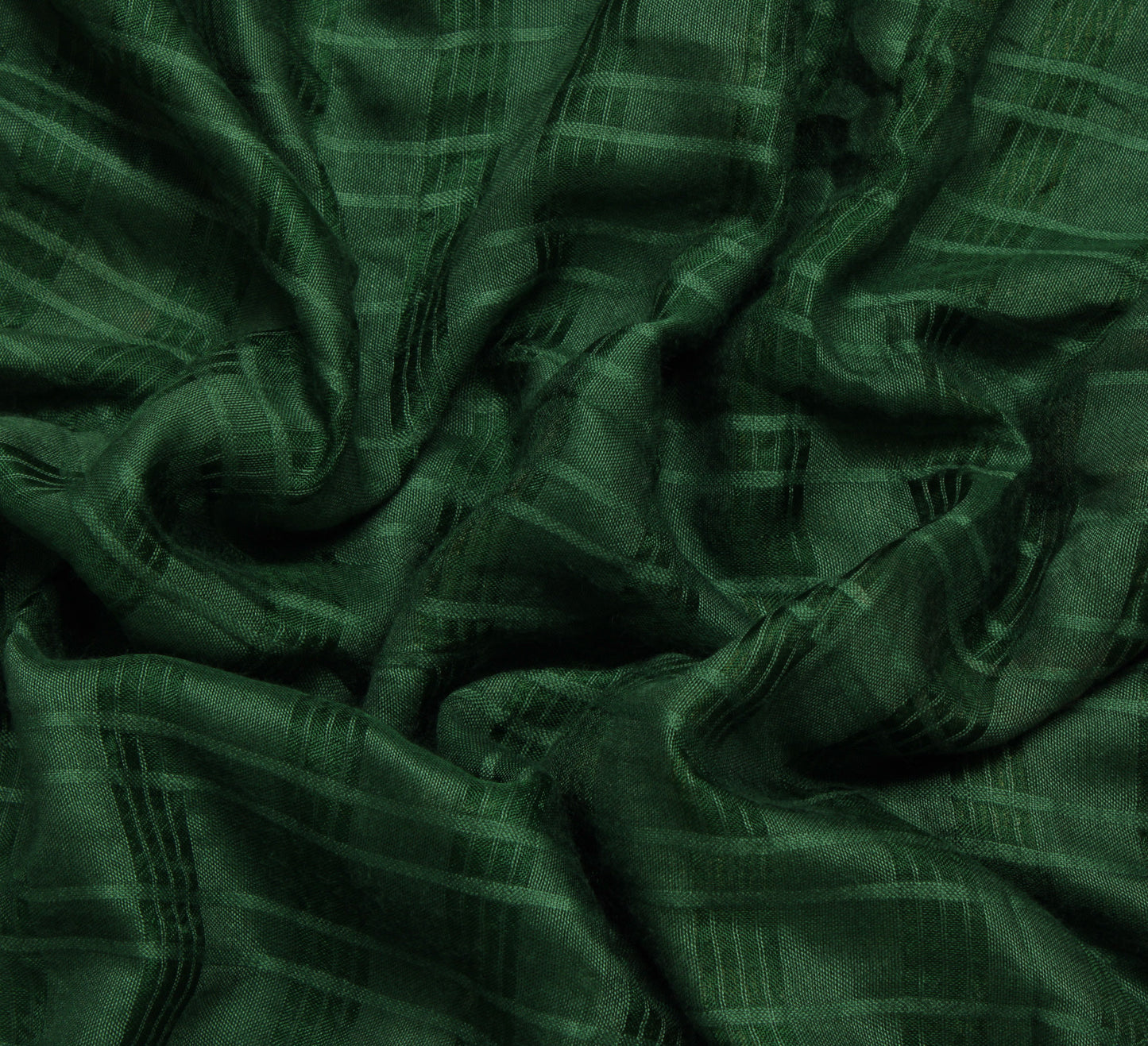 Sushila Vintage Green Indian Saree Blend Silk Woven Check Sari Craft Fabric