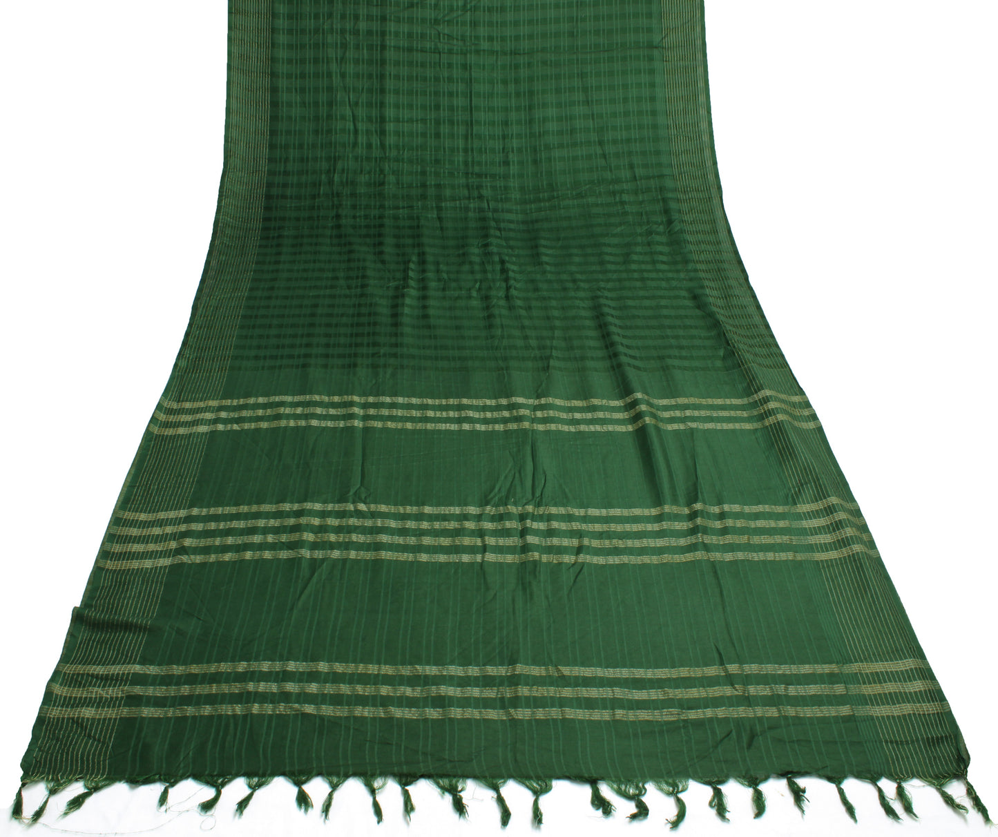 Sushila Vintage Green Indian Saree Blend Silk Woven Check Sari Craft Fabric