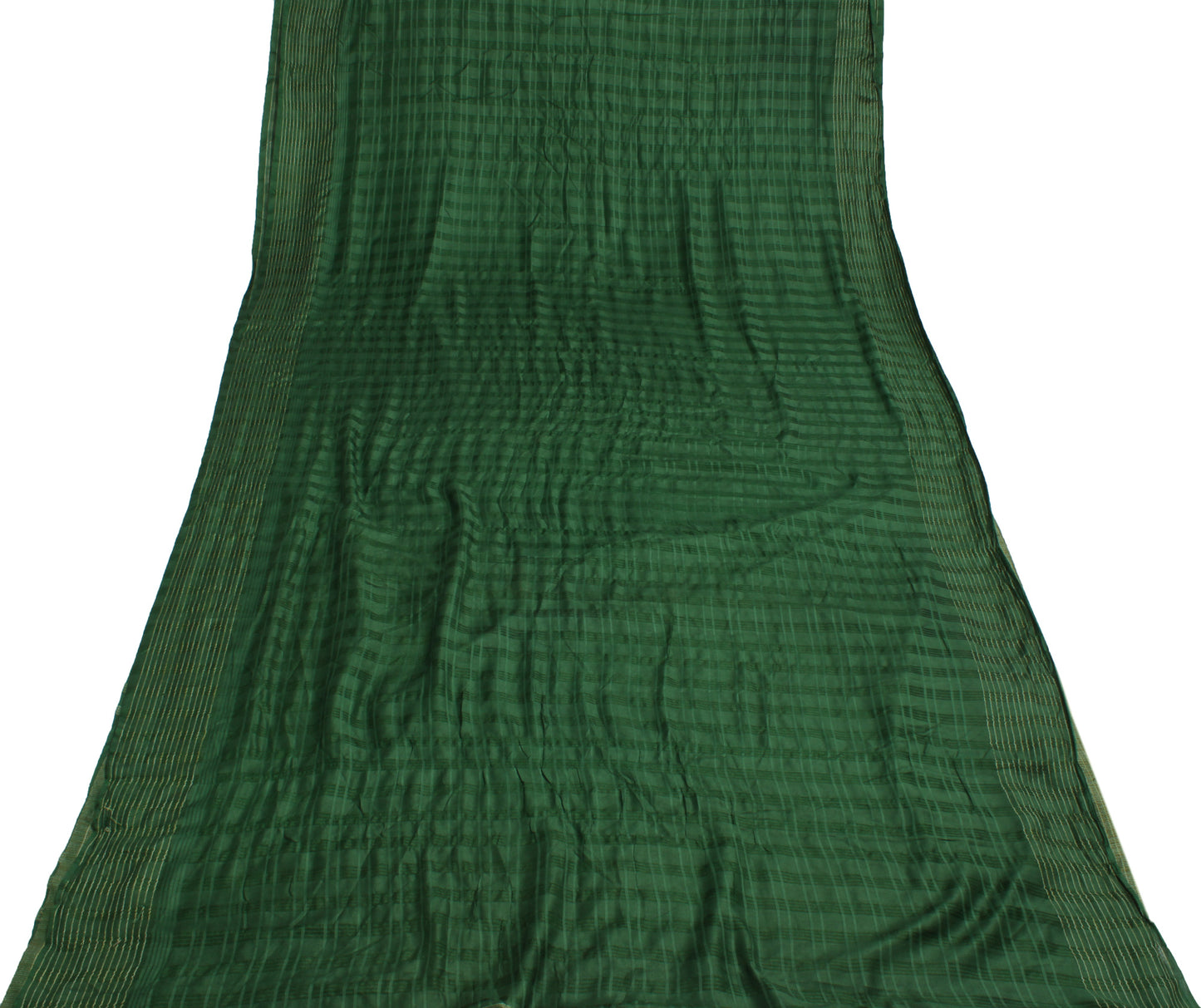 Sushila Vintage Green Indian Saree Blend Silk Woven Check Sari Craft Fabric