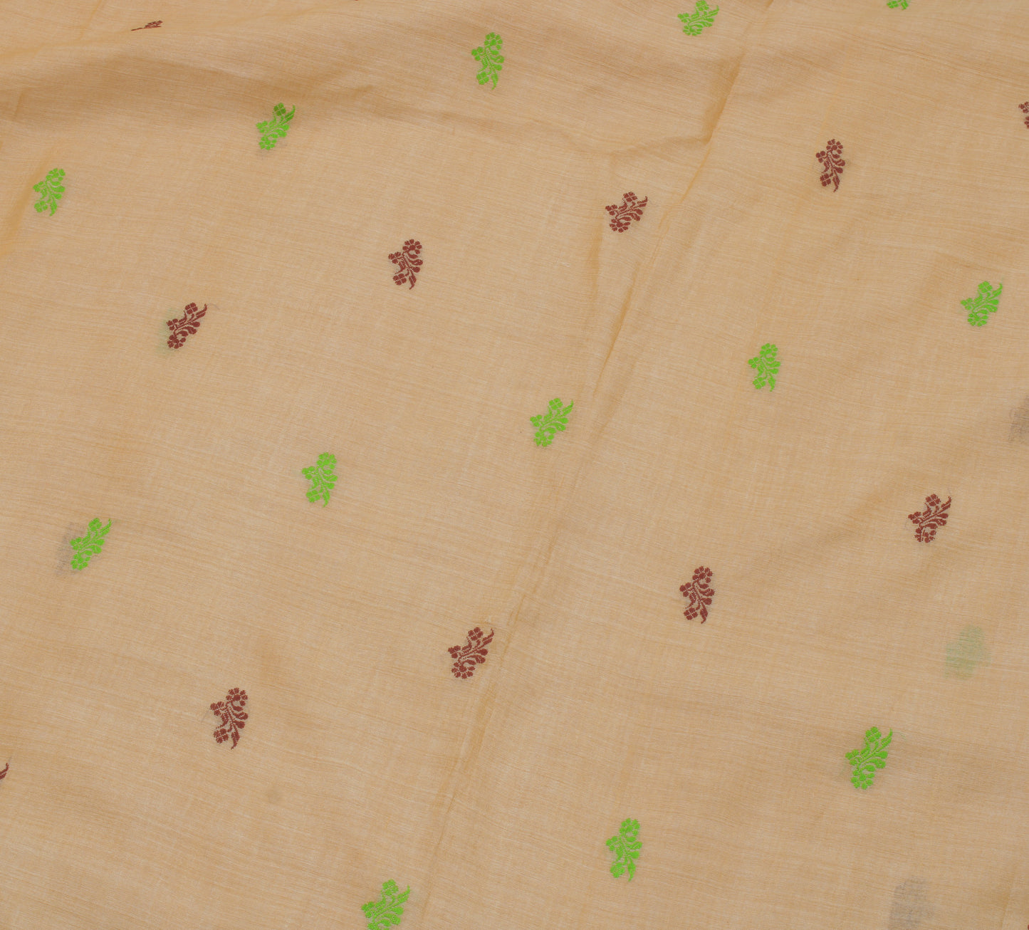 Sushila Vintage Cream Indian Saree 100% Pure Cotton Woven Floral Sari Fabric