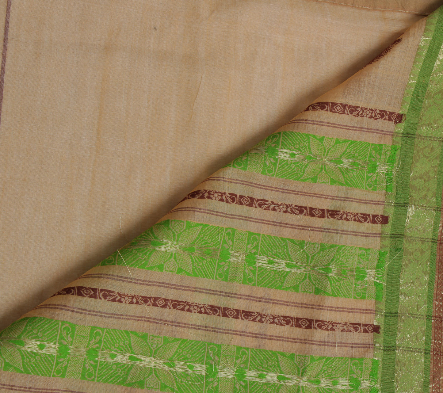 Sushila Vintage Cream Indian Saree 100% Pure Cotton Woven Floral Sari Fabric