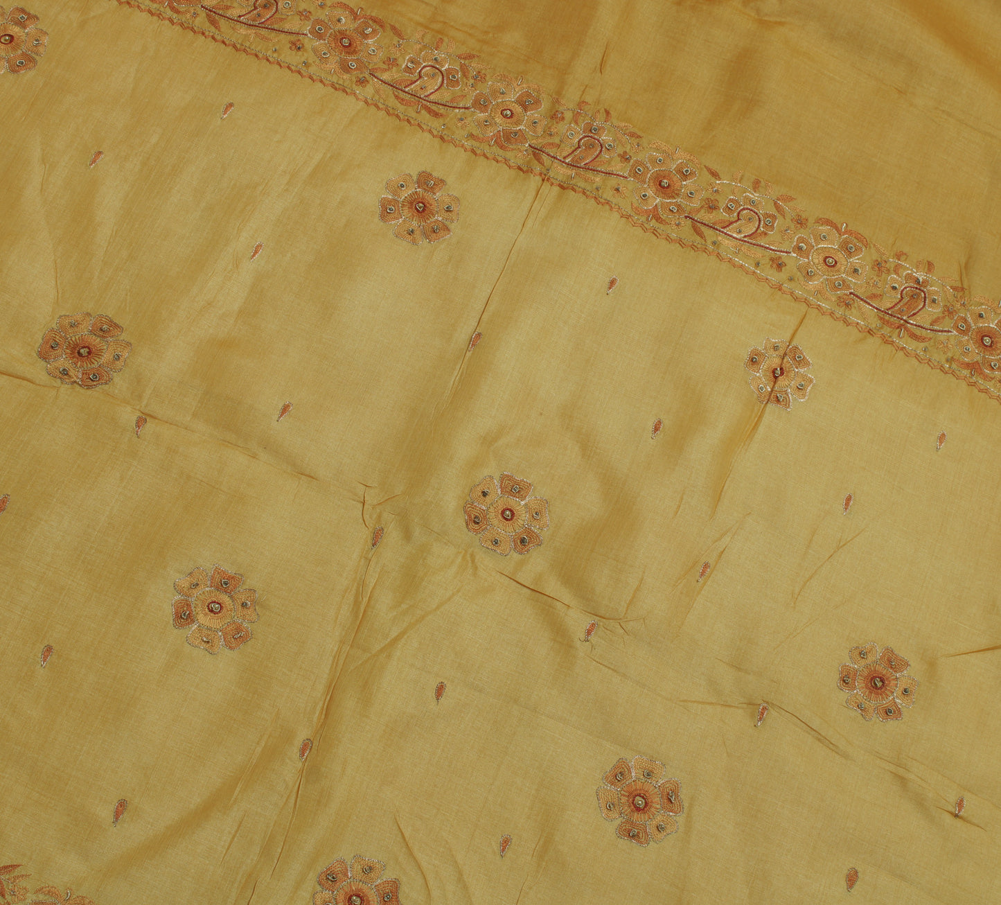 Sushila Vintage Brown Indian Saree 100% Pure Silk Hand Beaded Floral Sari Fabric