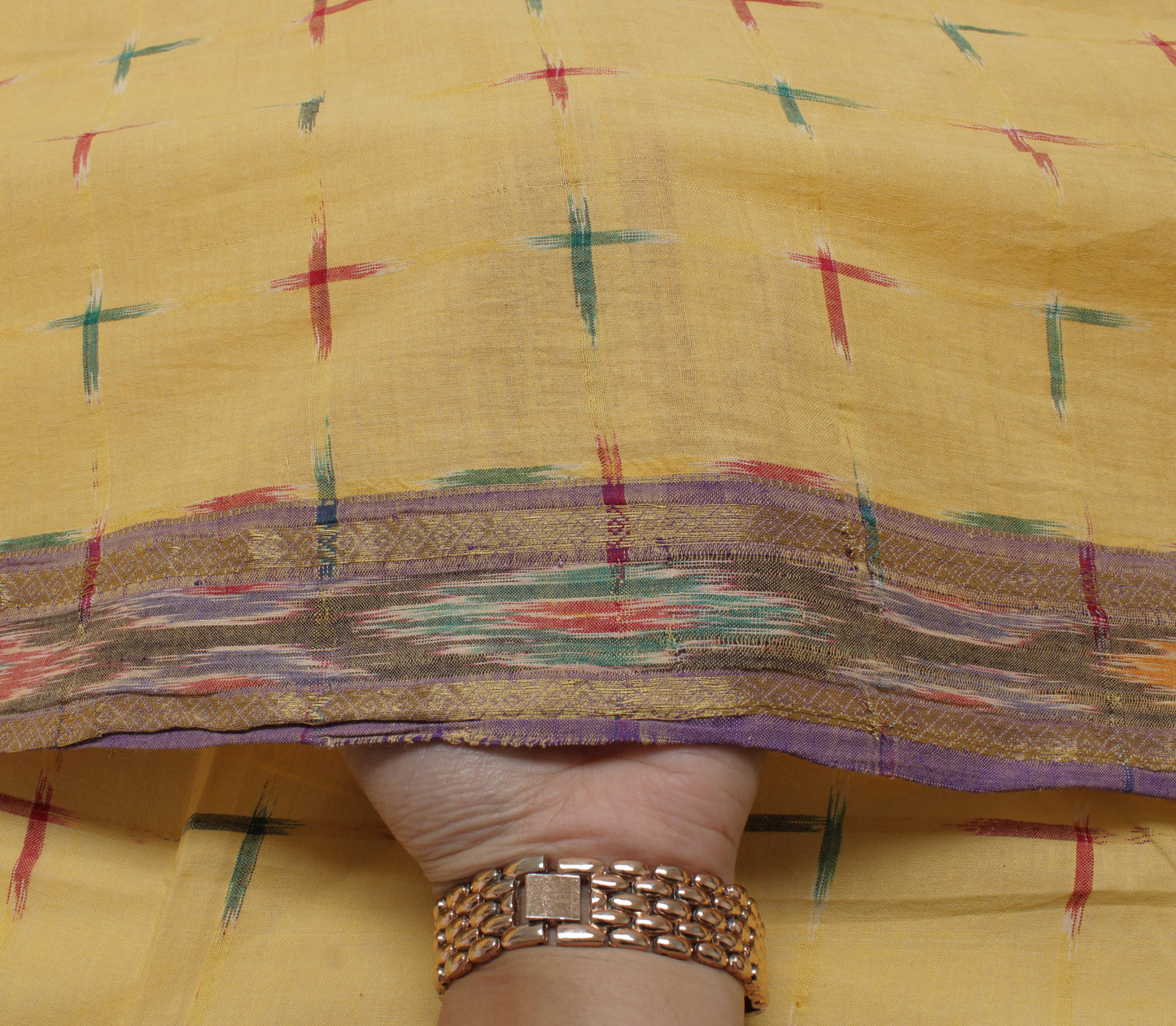 Sushila Vintage Cream Saree Pure Cotton Hand Woven Ikat Patola Sari Craft Fabric