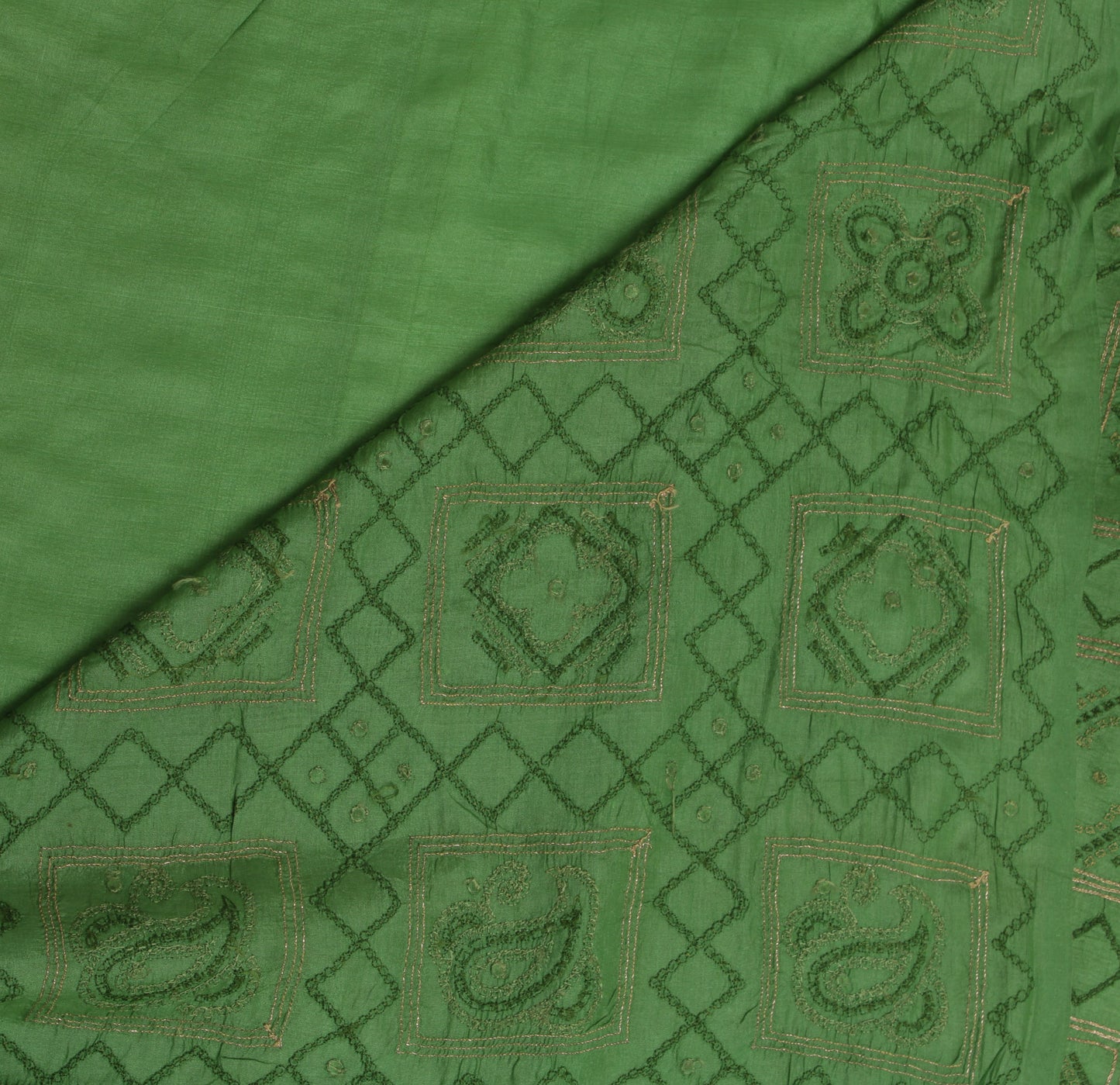 Sushila Vintage Green Indian Saree Pure Silk Embroidered Floral Sari Fabric