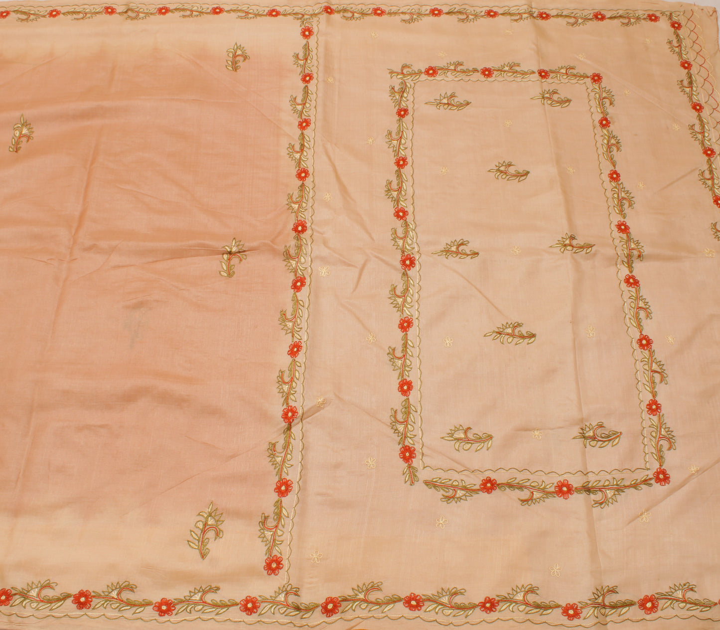 Sushila Vintage Cream Indian Saree 100% Pure Silk Embroidered Floral Sari Fabric