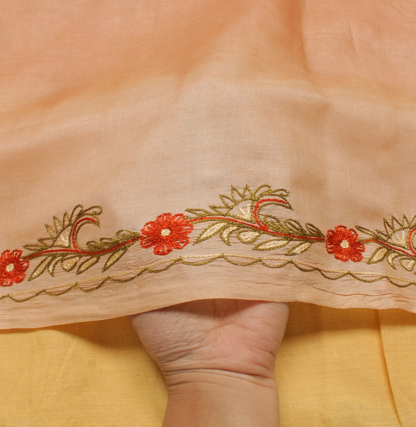 Sushila Vintage Cream Indian Saree 100% Pure Silk Embroidered Floral Sari Fabric