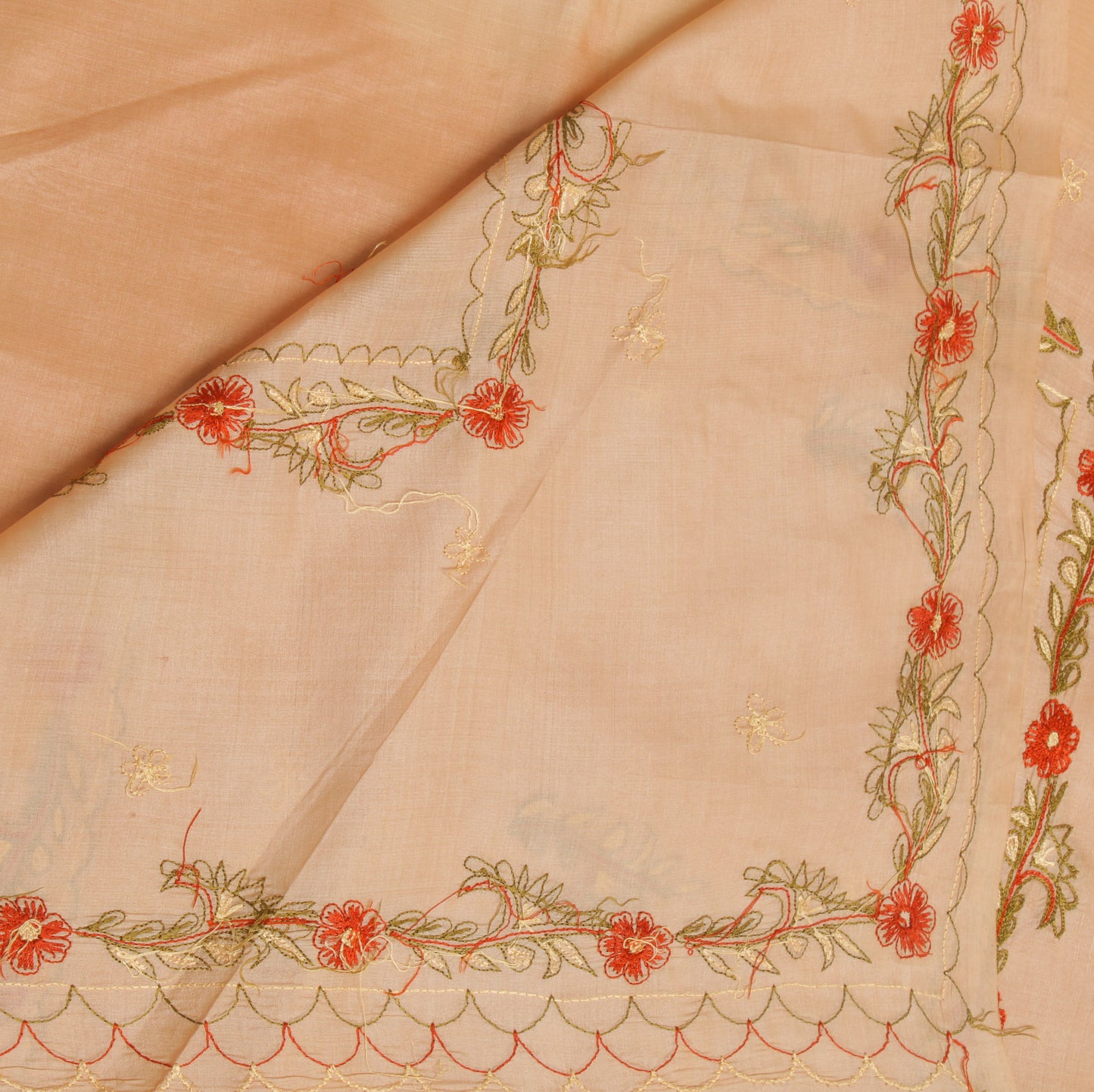 Sushila Vintage Cream Indian Saree 100% Pure Silk Embroidered Floral Sari Fabric