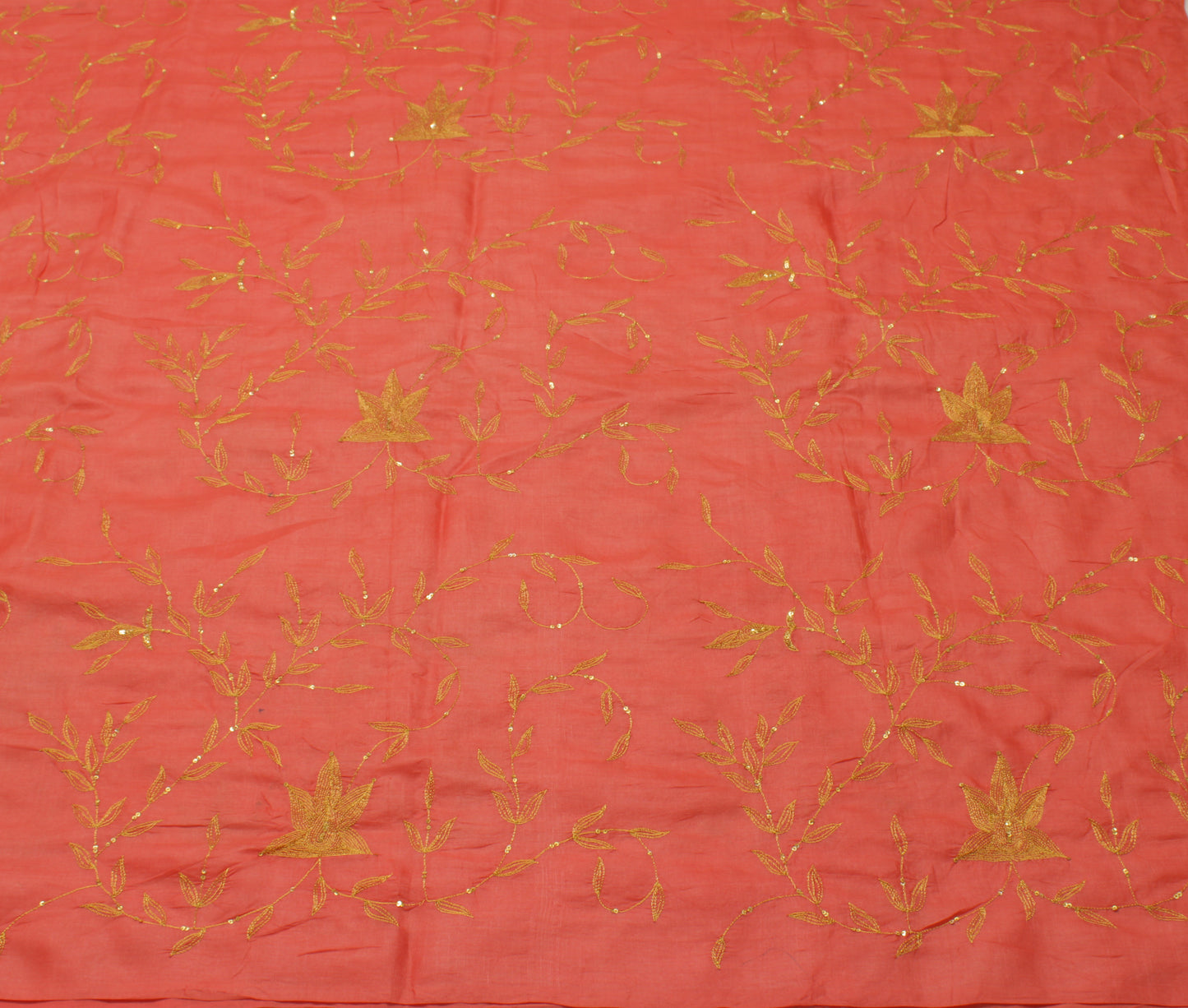 Sushila Vintage Peach Saree 100% Pure Silk Zari Embroidered Floral Sari Fabric