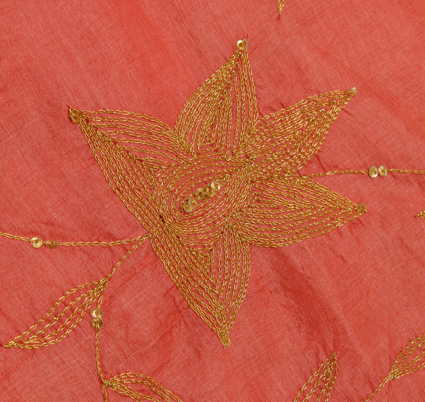 Sushila Vintage Peach Saree 100% Pure Silk Zari Embroidered Floral Sari Fabric