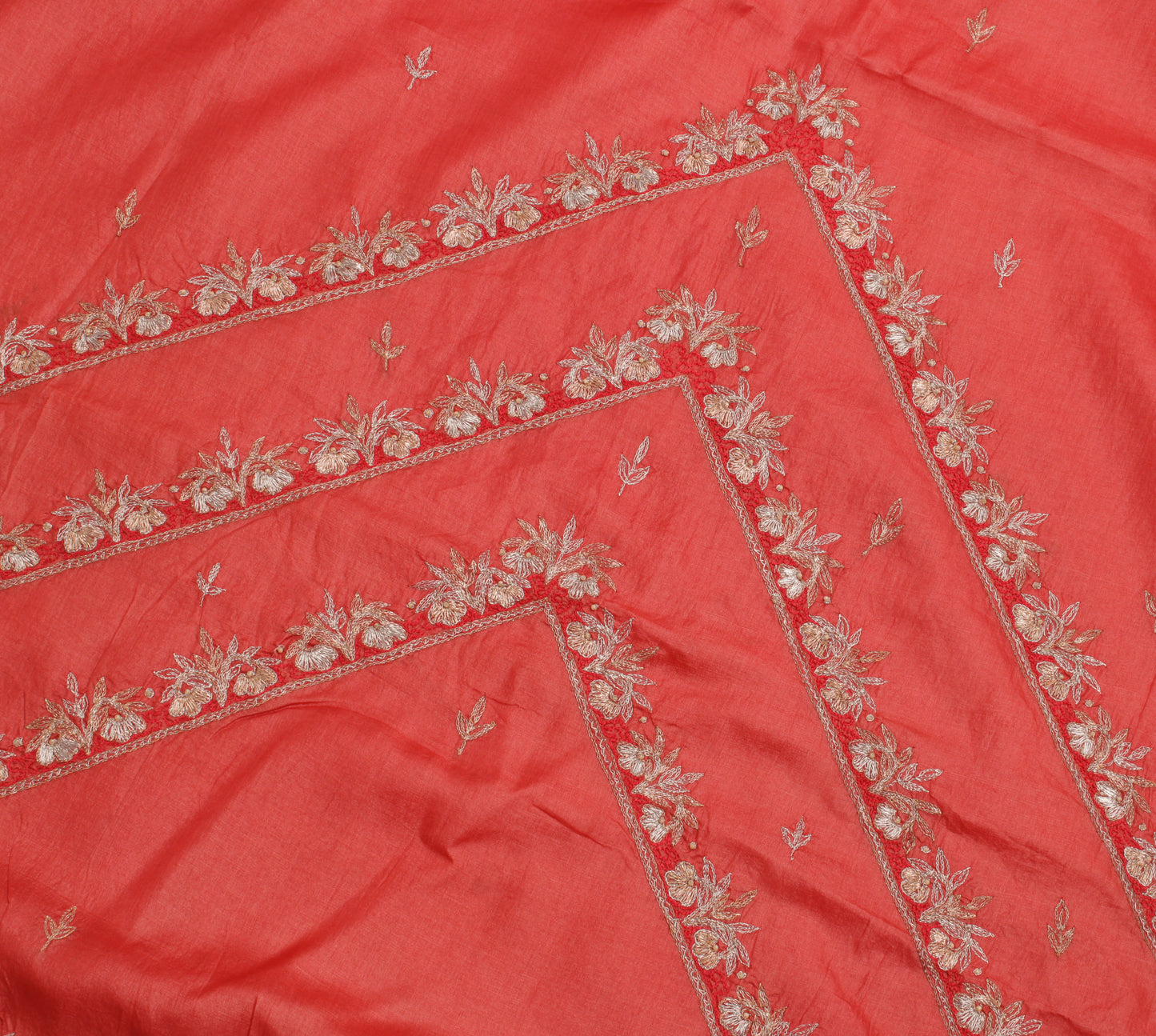 Sushila Vintage Peach Indian Saree Pure Silk Zari Embroidered Floral Sari Fabric